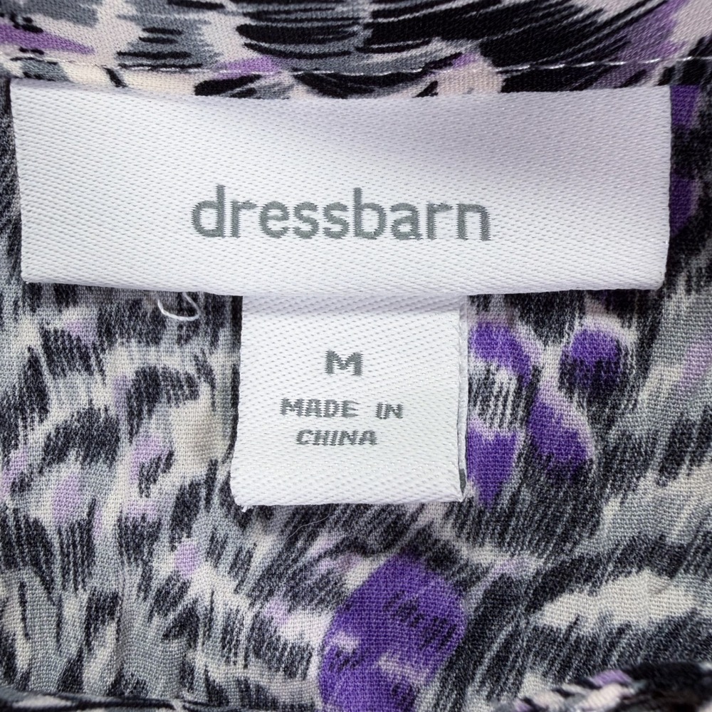 Dressbarn‎ Womens Blouse Regular Purple Abstract Feather Print Button Up M - Picture 4 of 7